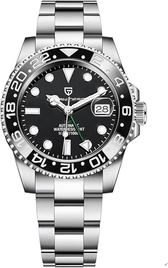 Pagani Design Men's GMT Automatic Mechanical Watch 100m/bar Waterproof Ceramic Bezel Sapphire Glass Luminous Hands Watch