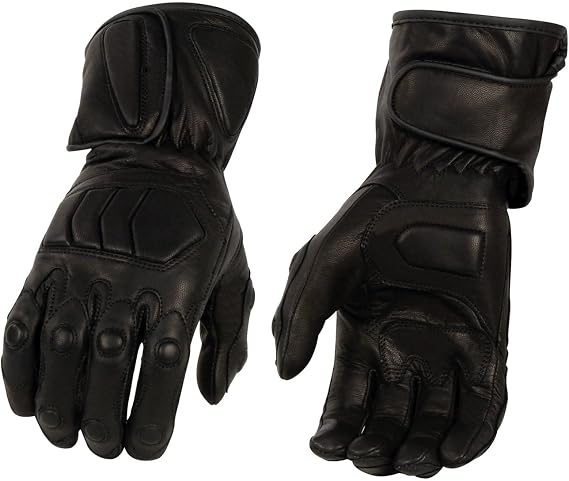 Milwaukee Leather Men's Black Leather Waterproof Gauntlet Motorcycle Hand Gloves-Extra Grip Reinforced Gel Palm SH813