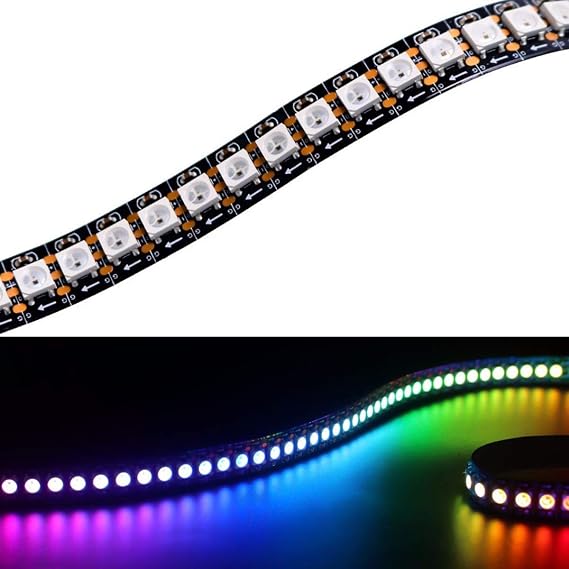 TOPAI WS2812B RGB LED Pixel Strip 1M 144LEDs, Individually Addressable Black PCB IP20 NO-Waterproof Cuttable 5050 SMD IC 5V Smart Flexible LED Lighting