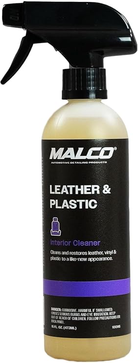 Malco Leather & Plastic Cleaner Penetrates Deep to Remove Dirt, Grime and Oily Soils/Restores Leather, Plastic and Vinyl/Leaves Surfaces Clean, Shiny and Film-Free / 16 Oz. (100116)