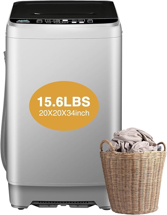 Full Automatic Washing Machine, AYCLIF 15.6 lbs Top Load Portable Washer with Drain Pump,10 Wash Programs 8 Water Levels,for Dorm Apartment RV Full-Automatic Washing,Grey