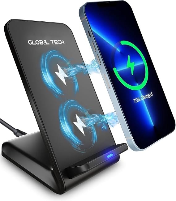 Wireless Charger, 15W Fast Wireless Charger Stand for iPhone 17 16 15 14 13 12 11 Pro Max XR, Samsung Galaxy S24 S23 S22 Note, Google Pixel 9 8 7, OnePlus, Case-Friendly Wireless Charging Stand
