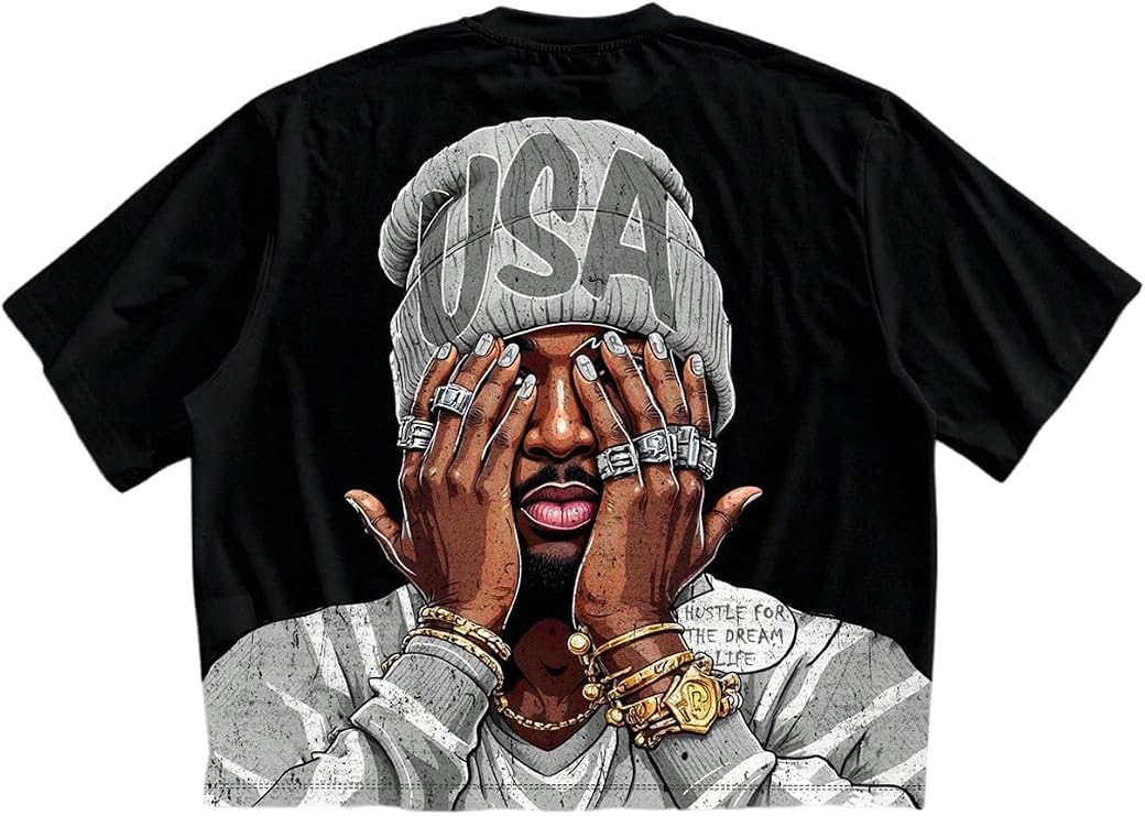 VIPWOLF Men's Y2K Cartoon Graphic Designer Tee Shirts