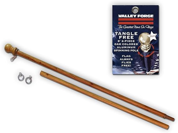 Valley Forge, American Flag Pole, Aluminum Oak-Colored, 6 Feet, 2-Piece for Grommeted Flag,Multi color
