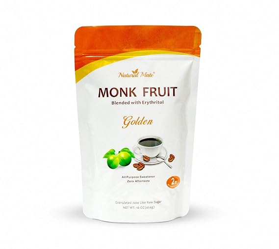 Monk Fruit Zero Calorie Sweetener (2x Sugar Sweet, Golden), 16 oz - Granular Powder Blended with Erythritol - Sweet Natural Alternative to Xylitol and Stevia - Sugar Replacement for Keto, Paleo, Low GI (Pack of 3)