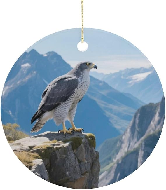 Christmas Ornaments Ceramic Goshawk Christmas Tree Decor with Gold String Double-Sided Ornaments for Xmas Tree Mantel Tabletop Fireplace Xmas Holiday Party Decorations Present