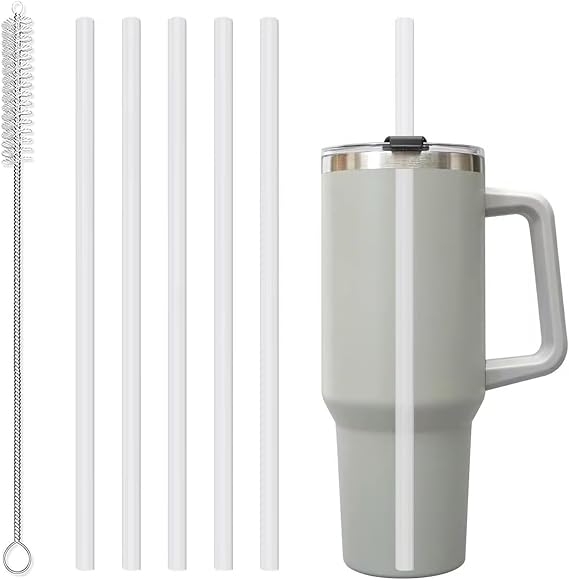 6 Pcs Reusable Straws,Plastic Straw,Safety Plastic Tumbler Straws Compatible with Stanley Cup Accessories for Drinking Water,Tea,Coffee,Juice(with Cleaning Brush)