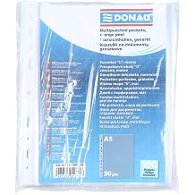 Donau Document Wallets DIN A5 / Pack of 100 / Grained Top Open Transparent Pockets Perforated Plastic Cover for Documents Papers/Transparent 50 Micron (Pack of 1)