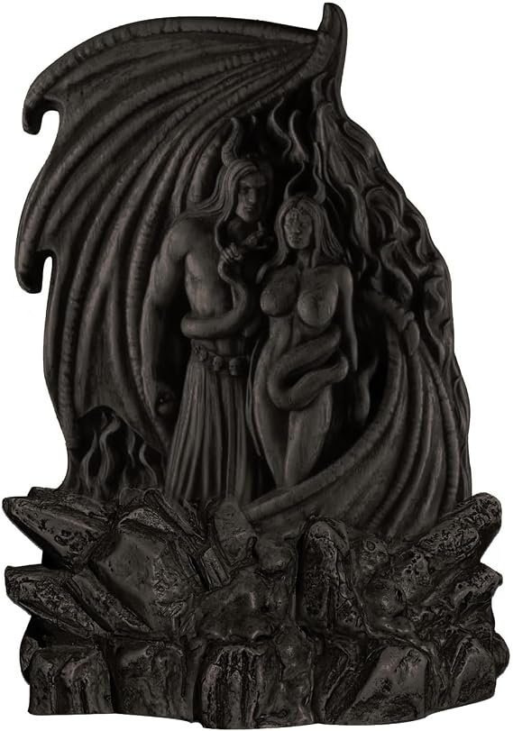 Satan The Devil Lilith Double Statue, Supernatural Lucifer Demon Statue, Leviathan Satan Mystical Ornament, Altar Craft, Creative Desktop Decorations. (Black)
