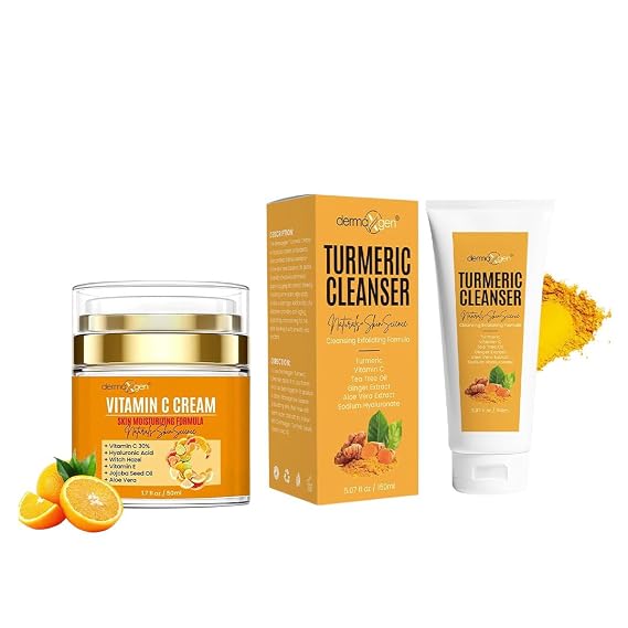 Vitamin C Moisturizing Cream & Turmeric Facial Cleanser Bundle Hydrating & Brightening Skincare Duo for All Skin Types Gentle Cleanser + Nourishing Face Cream