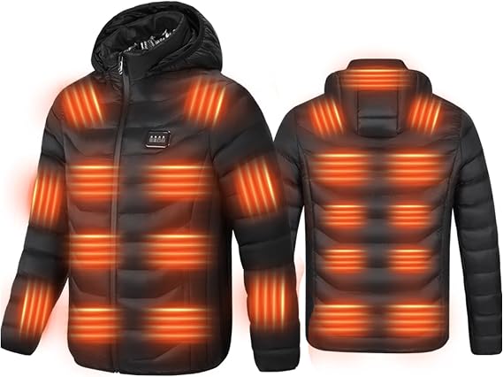 Monave Heated Down Jacket Men Women Heated Jacket with 23 Carbon Fiber Heating Pads,3 Temperature Levels for Motorcycle Fishing Skiing Outdoor Activities Black