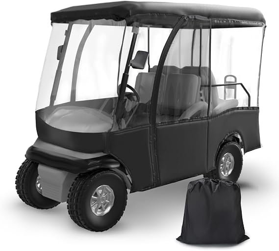 Golf Cart Enclosure, 2+2 Golf Cart Drivable Rain Cover, 600D Waterproof Enclosure with 4-Sided Transparent Windows, Fit for Short Roof 94" EZGO, Club Car DS, Yamaha