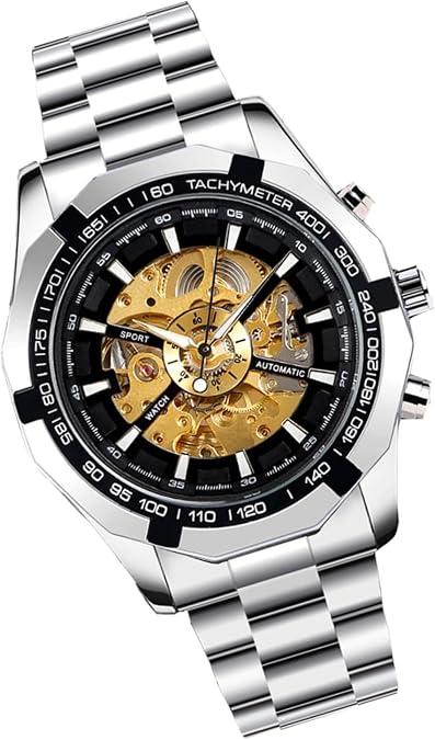 Abaodam Men S Mechanical Skeleton Watch Luminous Analog Automatic Wristwatch Steel Band Business Casual Fashion Timepiece with Transparent Dial for Easy Reading