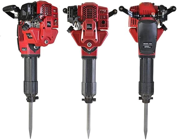 Gas Jack Hammer 2 Stroke Petrol Demolition Hammer 52cc Gasoline Concrete Breaker One Man Earth Drill with Point and Flat Chisel, Punch Single Cylinder, Air Cooling