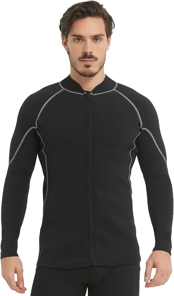 Lemorecn Men's Wetsuit Top, 2mm Long Sleeve Super-Stretch Neoprene Jacket