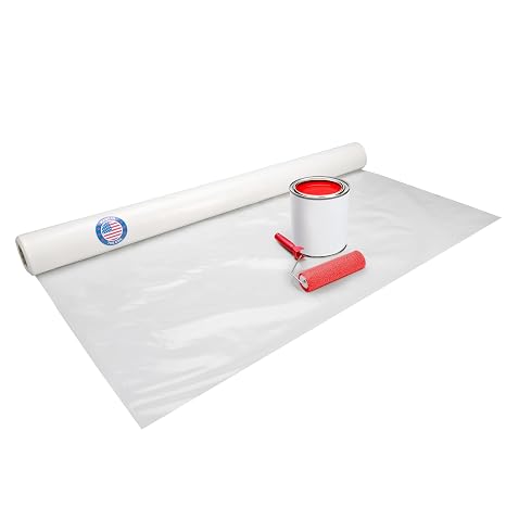 IDL Packaging Clear 4 mil Plastic Sheeting for Painting, 6' x 50' (300 sq. ft.) LDPE Film Roll - Thick Poly Covering for Construction, Painting, Slide&Slip - Drop Cloth & Vapor Barrier