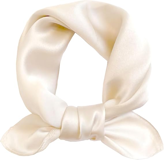 Ciormis 100% Silk Scarfs-21 x 21 small Champagne Pure silk Headband Scarf for Women Hairband (Style 6-New Champagne)