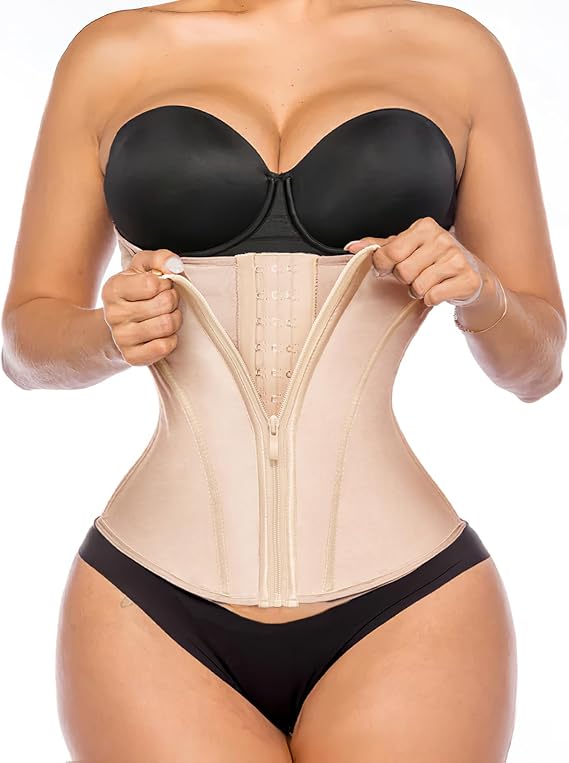 YIANNA Waist Trainer Corset Tummy Control Body Shaper for Women Shapewear Underbust Workout Cincher Latex Zipper
