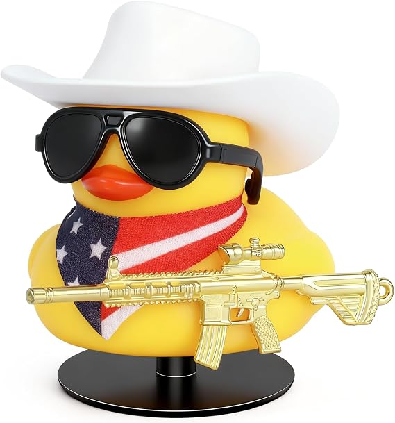 DIY Cowboy Rubber Duck Kit with White Cowboy Hat, Gun, Bib, Black Sunglasses, Stand, Instructions for Car Dashboard & Home/Office Decor - Funny Mini Rubber Ducks Accessory Gift for Adults