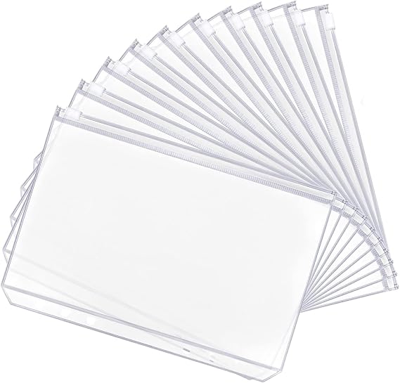 A6 Zipper Binder Punched Pockets,20 PCS PVC Plastic Budget Binder Pockets 6 Holes Ring Binders Document Organizer Bill Folder Money Cash Envelope Punch Wallet Organiser for Home Office Stationery