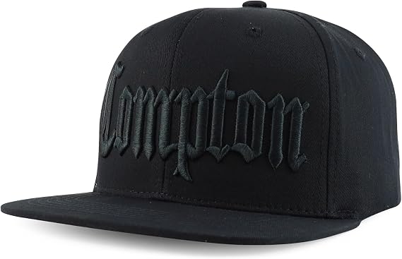 Trendy Apparel Shop 3D Compton Old English Font Embroidered Flat Bill Snapback Cap