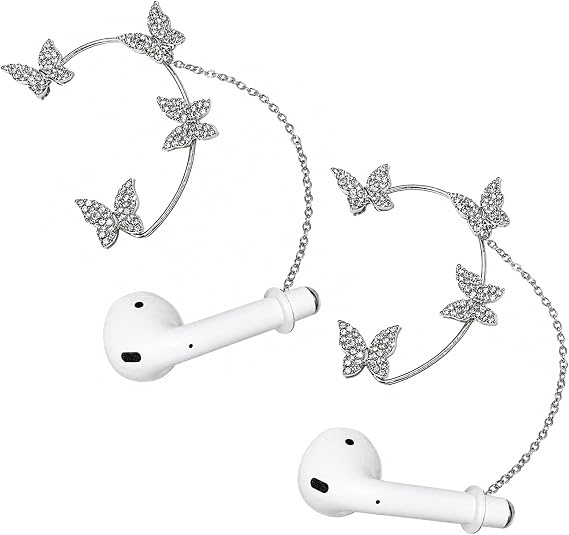 2 PCS Hearing Aids Clips, Silver Butterfly Ear Hook Anti-Lost Lanyard Protector Cochlear Implant Accessories Sound Device Jewelry