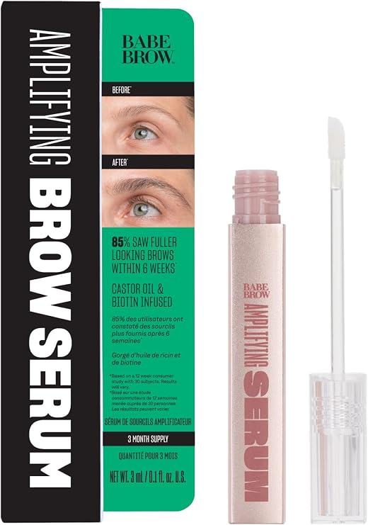 Babe Original Amplifying Brow Serum for Thicker-Looking Eyebrows, 3mL | Brow serum with peptides, castor oil, biotin & repairing amino acids