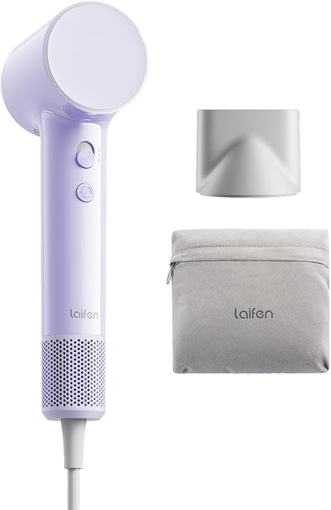 Laifen Air Hair Dryer Ultra Light Hair Dryer 280 g with 200 Million Negative Ions Quick Drying in 3 Minutes 60 dB Whisper Quiet with Child Mode & Straightening Nozzle Ideal for Travel (Lavender)