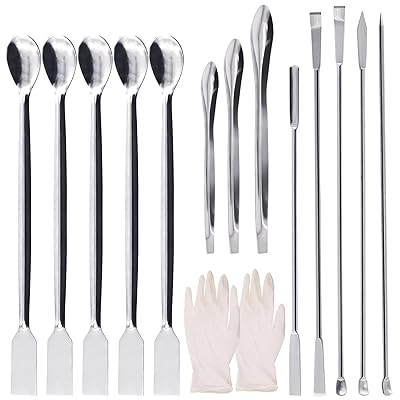 14Pcs Stainless Steel Lab Spatula Micro Spatula Lab Sampling Scoop Long Sampling Spoon for Reagent Laboratory Powders Gel