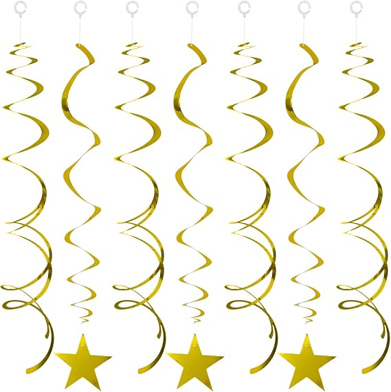 40Pcs Gold Star Hanging Swirls Party Decorations Plastic Spirals Streamers Foil Ceiling Decor for Birthday All Kinds of Parties Classroom Home