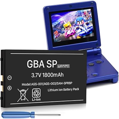 WAVYPO 1800 mAh GBA SP Battery, Upgraded New 0 Cycle High Capacity Rechargeable Lithium-ion Battery Replacement for Nintendo GBA SP Gameboy Advance SP AGS-001, AGS-003, SAM-SPRBP with Tool Kit