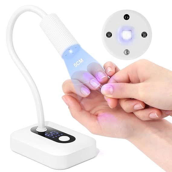 SAVILAND Smart Sensor UV Nail Lamp: Gooseneck 12W UV Light for Gel Nails 3S Flash Cure Light 3 Timer 360 Adjustable Rechargeable 6H Battery Life LED Display Flash Cure Lamp