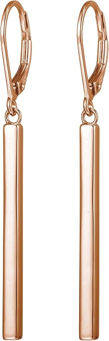 Amazon Collection 18K Yellow Gold or 14K Rose Gold Over Sterling Silver Bar Drop Earrings