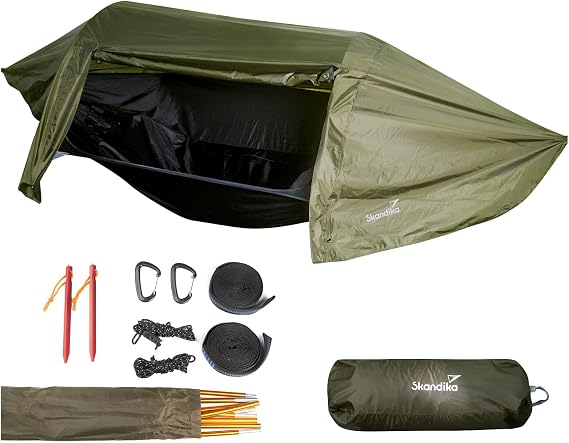 Skandika Rian Hammock Tent Outdoor Hammock with Mosquito Net 200 kg Load Capacity Ultralight Nylon 1 Person Tent Breathable Tree Hanging Set Travel Hammock Hiking Trekking Camping