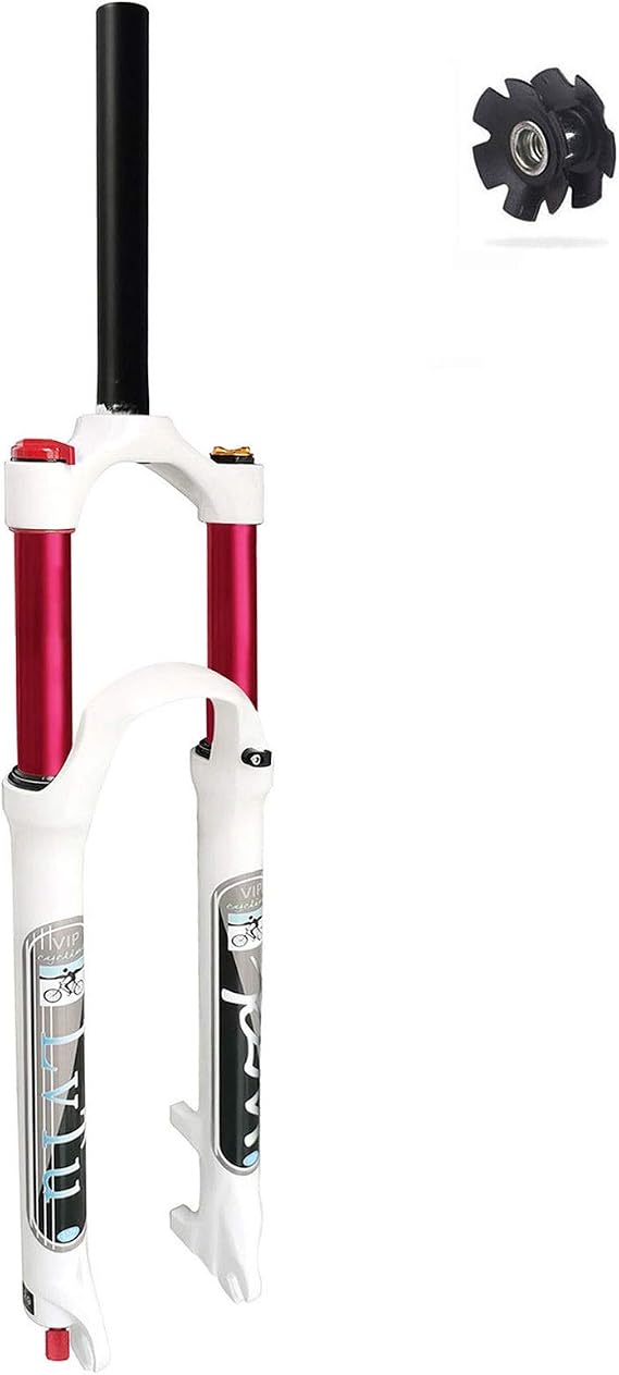 Air Bicycle MTB Suspension Fork 26 27.5 29 Inch White 140 mm Suspension Travel 32 mm Red Inner Tube Mountain Bike Lightweight Disc Brake Front Wheel Fork