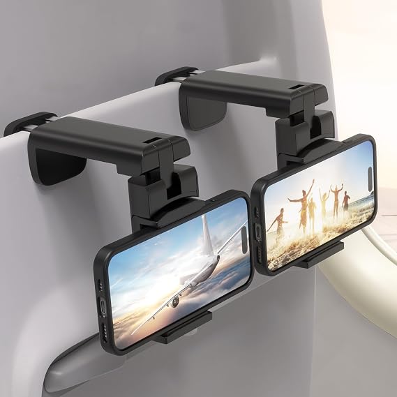 2 PCs Airplane Phone Holder Mount- Klearlook 360 Rotating Airplane Phone Mount for Travel, Desk & Flight | Handsfree Adjustable Phone Stand | Airplane Travel Essentials Accessories
