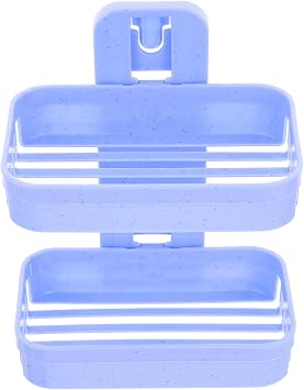 Double Layer Wall-Mounted Soap Dish Holder with Suction Cup Plastic Bathroom Soap Storage Rack 2-Tier Drainage for Shower and Sink