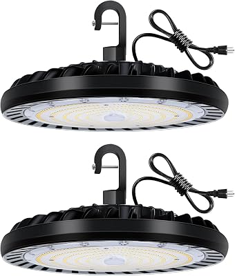 2 Pack LED High Bay Light 150W, 5000K UFO LED High Bay Light Fixture with US Plug [450W MHHPS Equiv.] 120-277V, 19,500lm, IP65 Commercial Warehouse Area Light for Wet Location