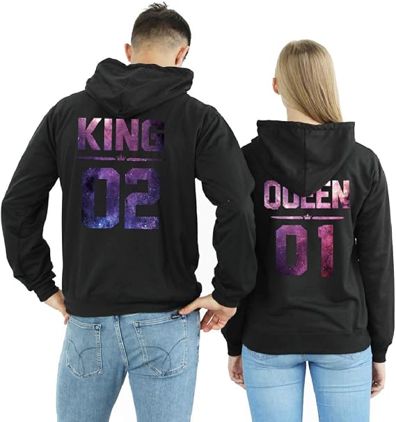 King Queen Hoodies Couples Thin His and Her Hoodies Matching Sweatshirts Pullover Cotton