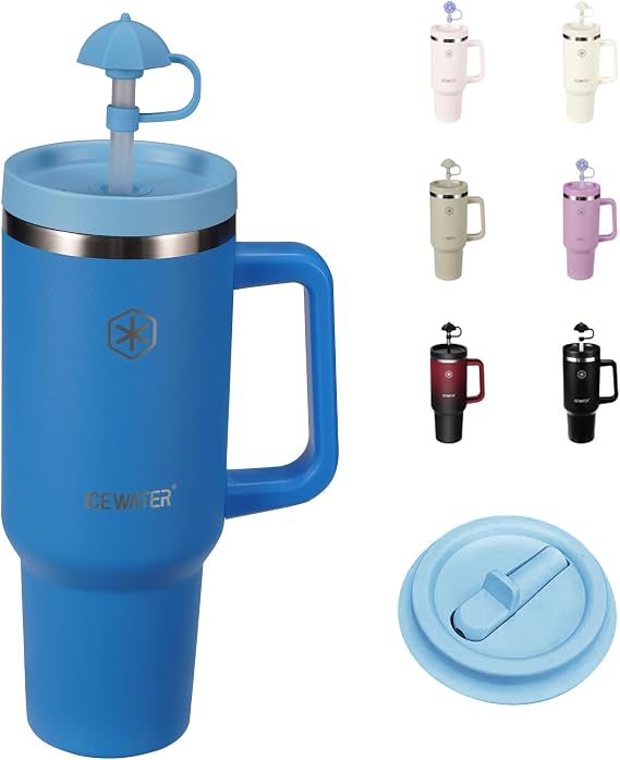 ICEWATER 40 oz Tumbler with 2 Lids (Regular Straw and Flip Straw)