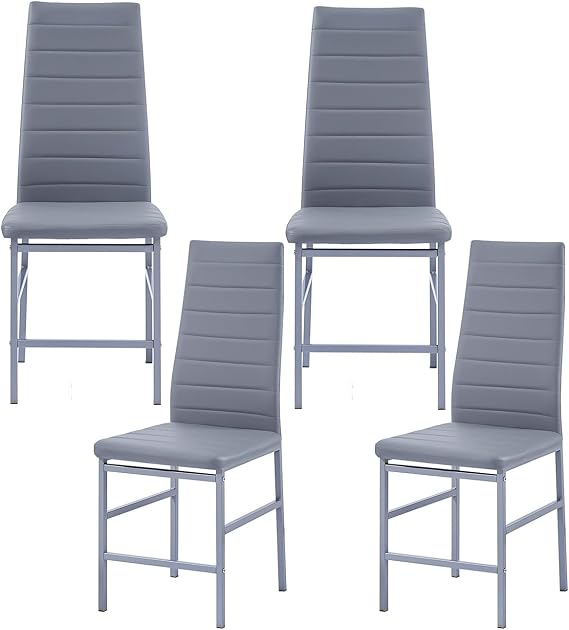 PU Dining Chairs Set of 4, Modern Kitchen & Dining Room Chairs Faux Leather Upholstered Dinner Chairs with Metal Legs for Small Space (Could Gray, Crossbar)