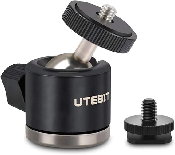 UTEBIT Mini Ball Head, Tripod Head with 1/4" hot Shoe, 360 Rotatable Ball Heads Camera Mount Adapter, Aluminium 20mm Ballhead Compatible with Tripods, Monopods, HTC Vive, SLR Cameras Loading 2.5lb