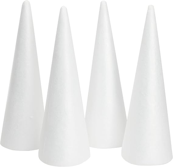 Juvale Foam Cone Pack - 4-Pack, 4.5 x 13.5 in, White - Cone-Shaped Floral Foam - DIY Craft Projects, Craft Supplies & Floral Arrangements