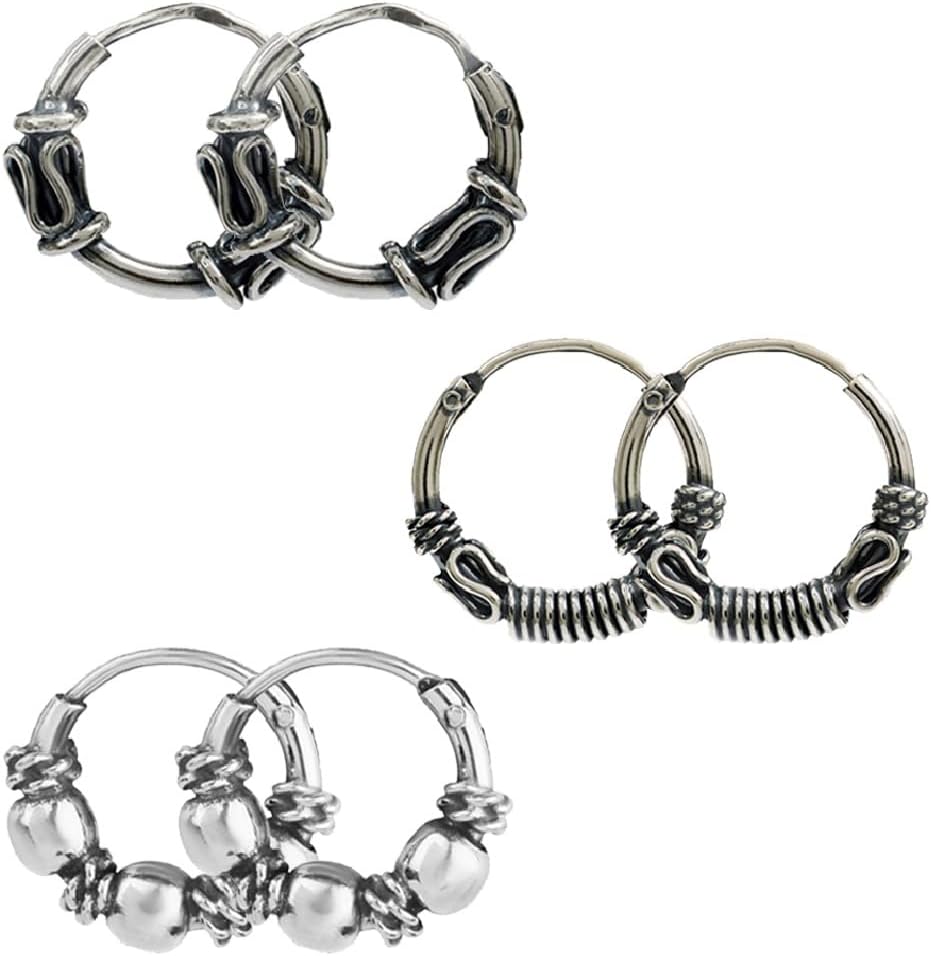LeCalla 925 Sterling Silver Small Two-Tone Endless SET Bali Hoop Earrings for Cartilage Nose Lips Teen Women Men
