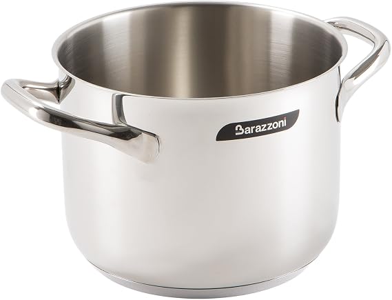 Barazzoni Chef Line Cooking Pot Diameter 20 cm Capacity 4.6 Litres Made in Italy 18/10 Stainless Steel Induction + Gas Triple Base PFAS Free Silver
