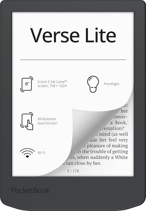 PocketBook Verse Lite - 6" E-Ink Carta Touch Screen E-Reader with Front Light | Eye-friendly, Glare-free Display | Wi-Fi | Supports 25 Formats Including DRM | Compact & Lightweight