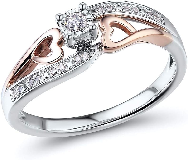 Diamond Promise Ring 10k Rose Gold & Silver