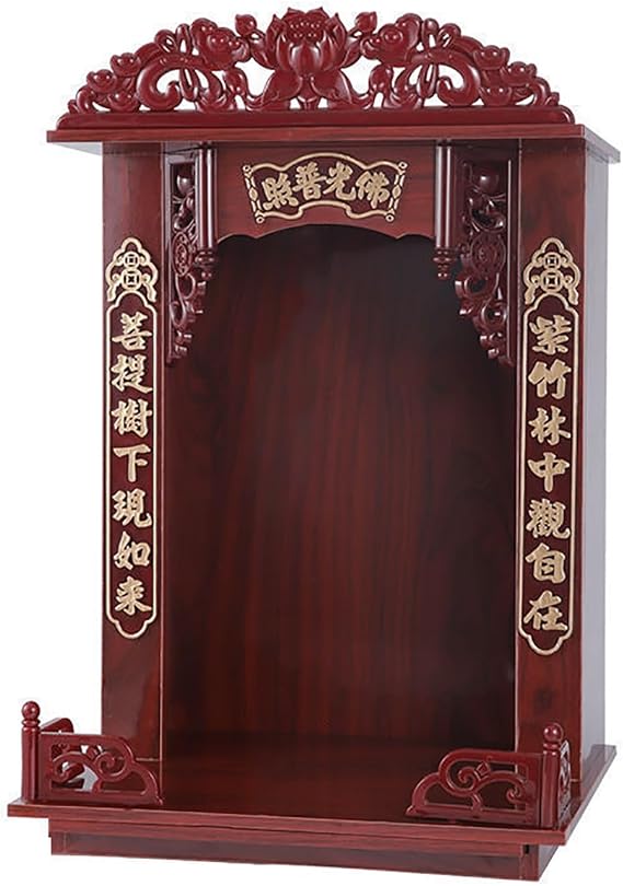 Wall-Mounted Buddha Altar Shelf, Wooden Altar Temple with Carving design, Retractable pull-out board, God Of Wealth Cabinet Guanyin Cabinet Ancestral Shrine Statue Stand/Buddha Shelf(Color A,31cm)