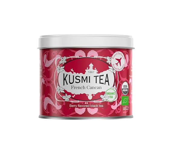 Kusmi Tea - French Cancan - Organic Black Tea - Berry Flavored Black Tea - Natural Red Fruit Flavours - Flavourful, Caffeinated Tea - Loose Leaf Tea - Tin Box of 3.5 oz