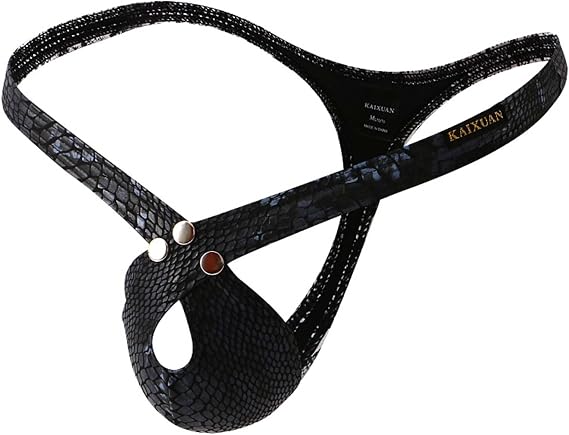 Men's Sexy Thong Low Rise Shiny Snakeskin Print G-String Underwear Fashion T-Back Hot Shorts for Mens